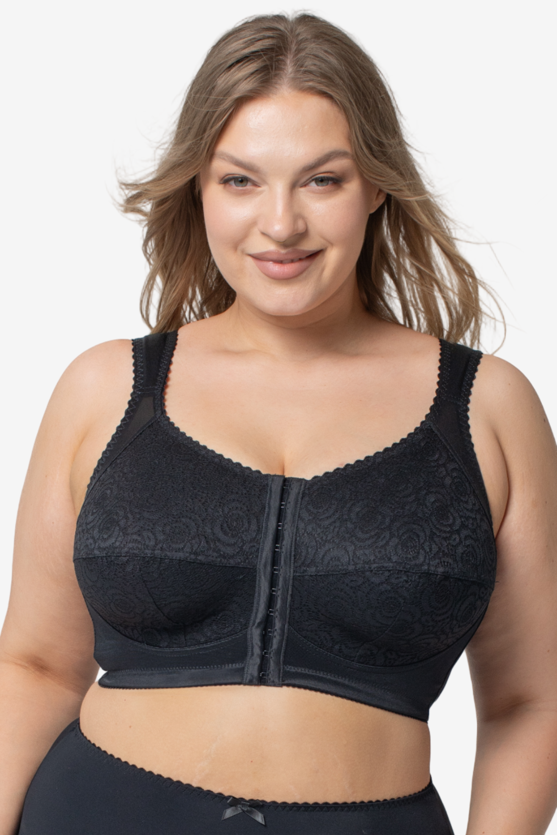 Bona non-wired front-closing bra in black