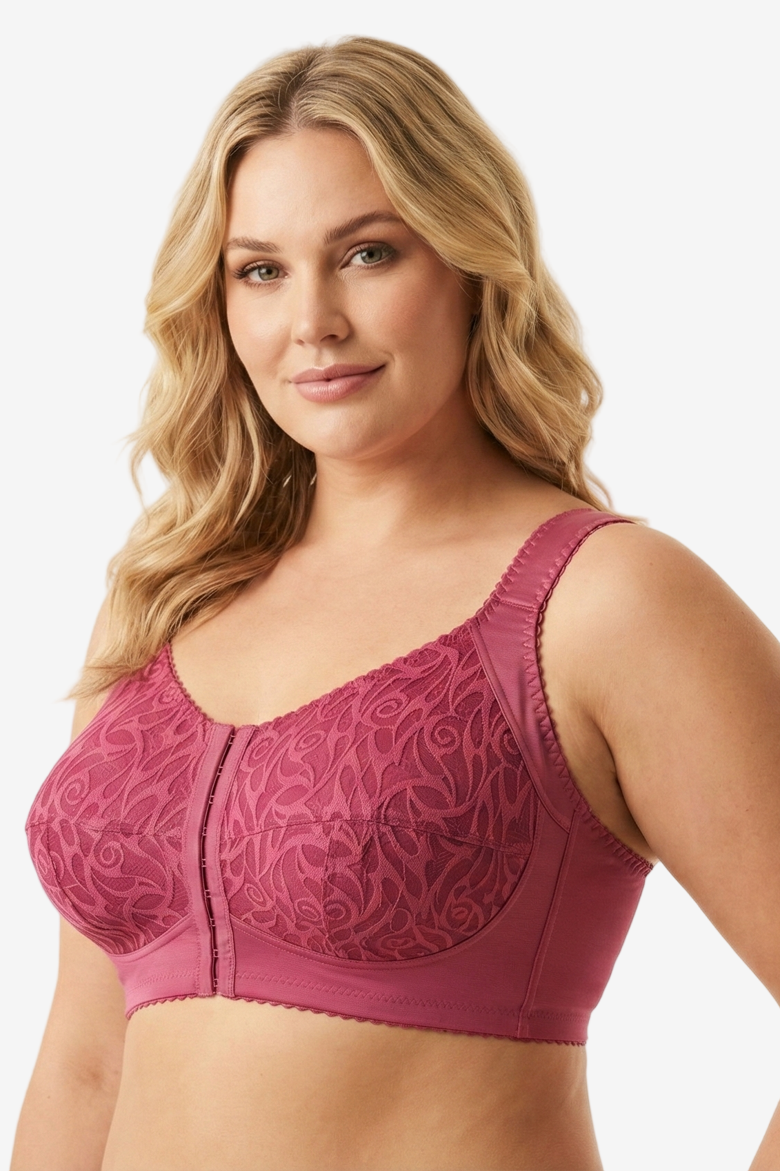Carmen non-wired front-closure bra in burgundy
