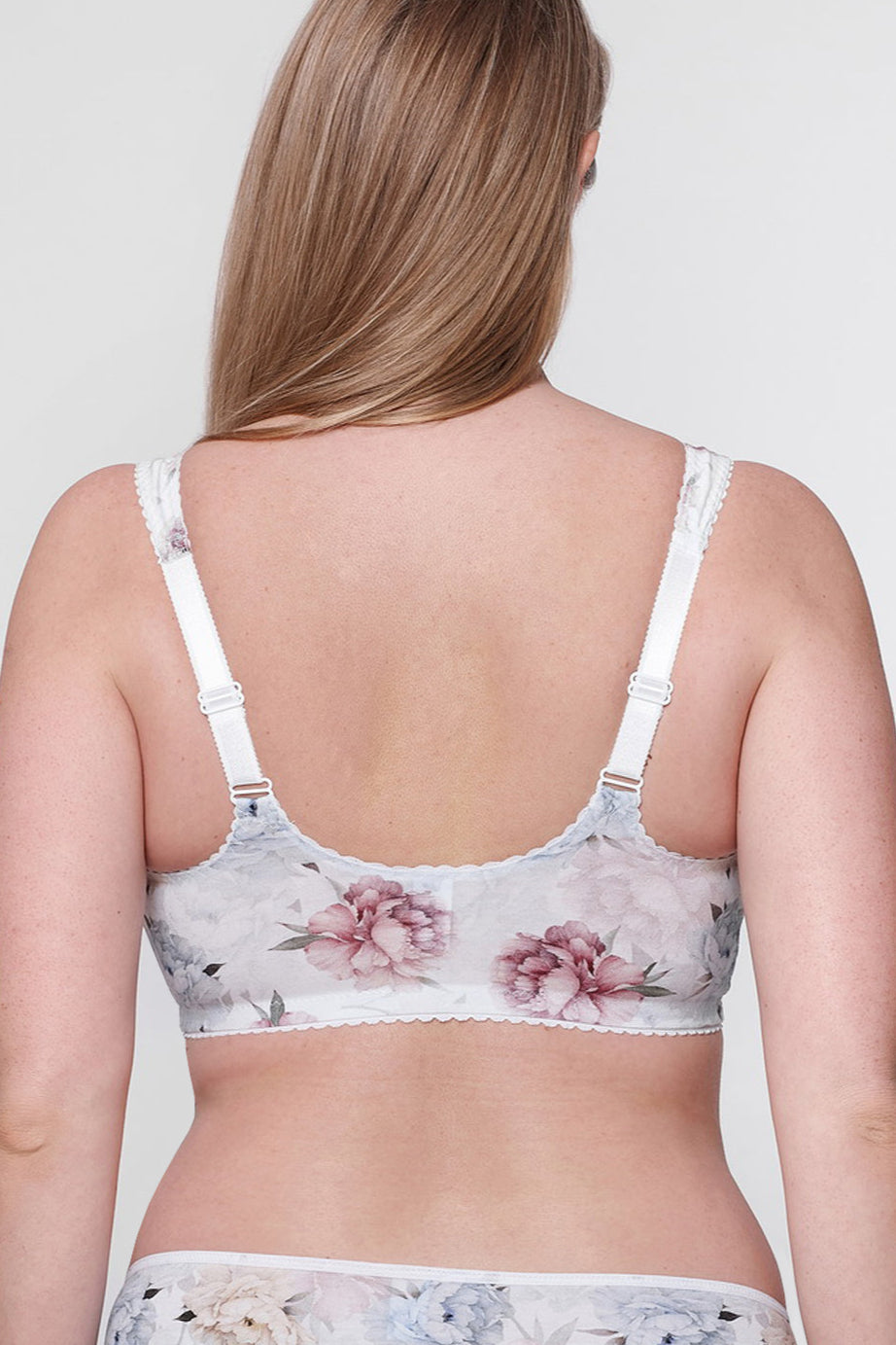 Becka floral print front closure bra in white
