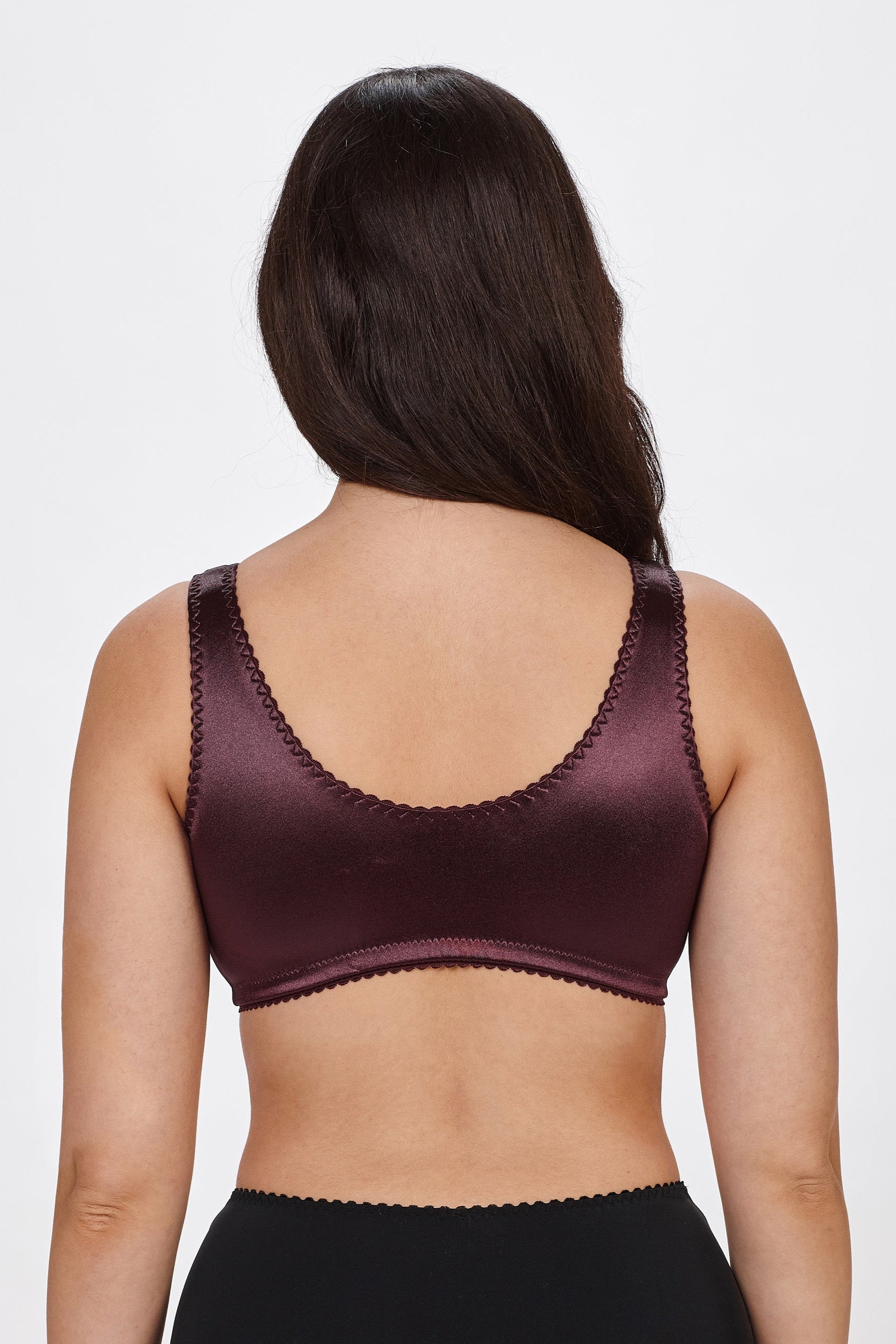 Carina non-wired front-closure bra in burgundy
