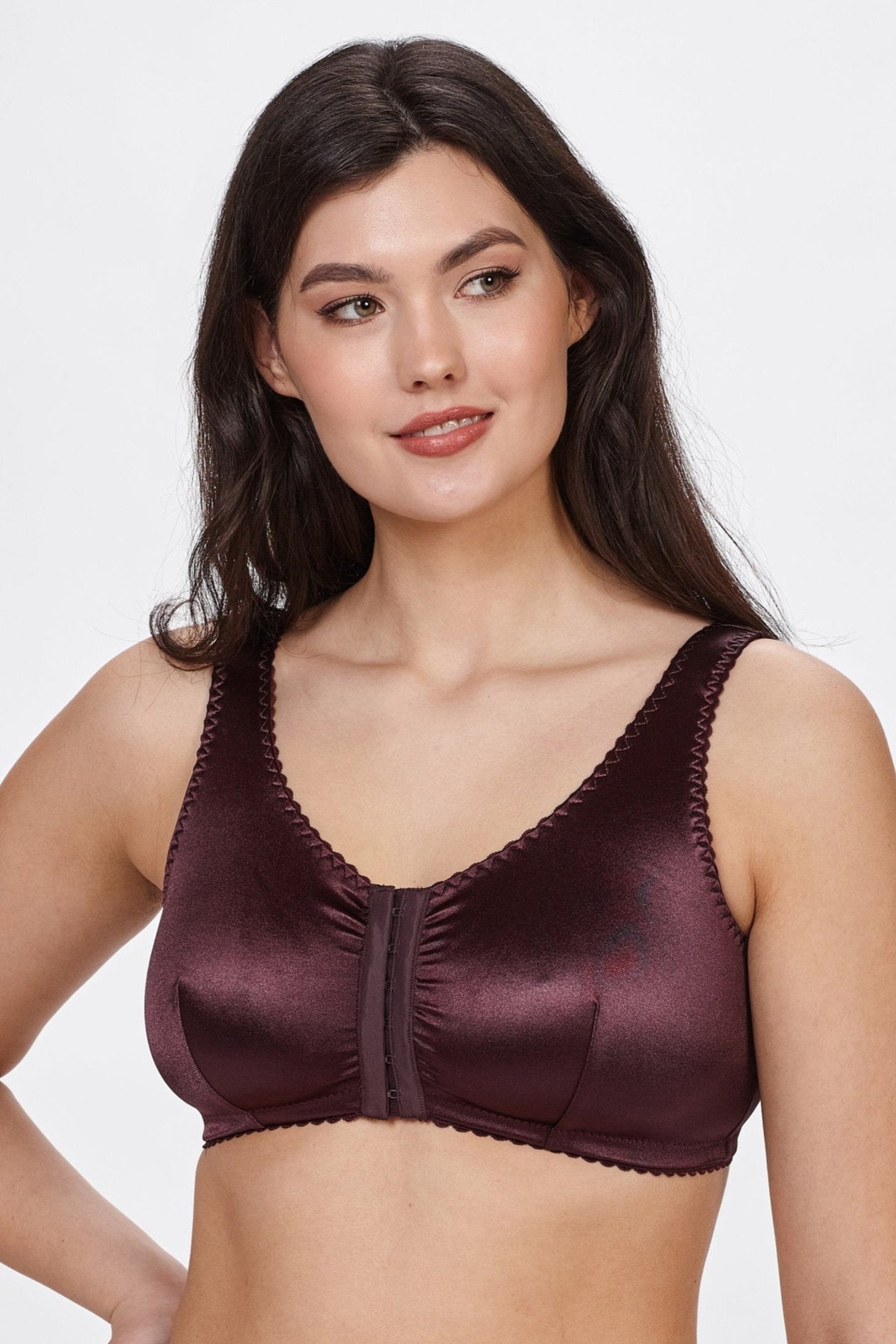 Carina non-wired front-closure bra in burgundy