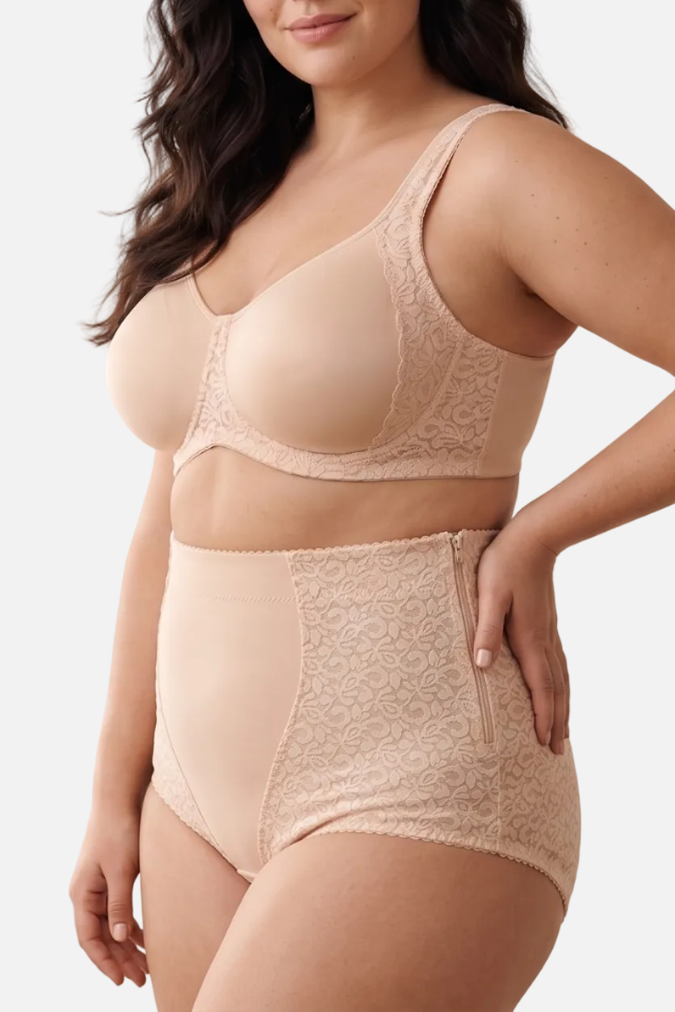 Frederica high waist lace briefs in beige