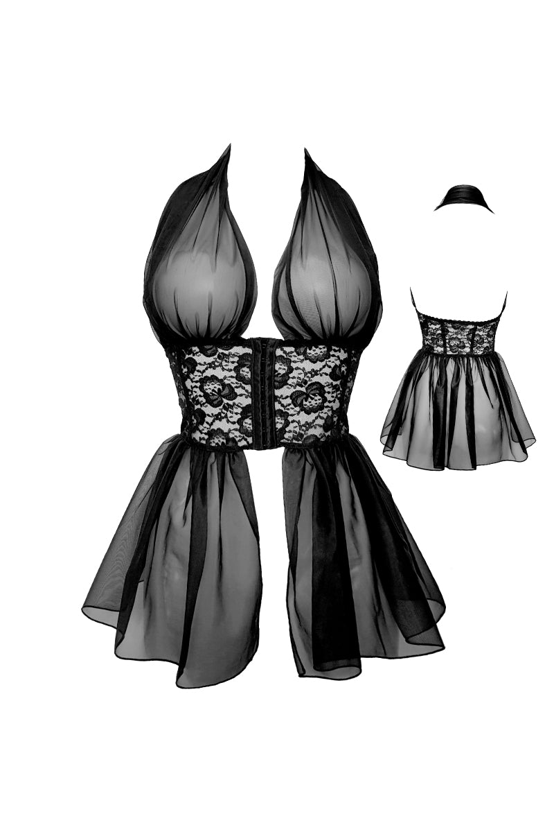 Sade Sheer Lace Corset Babydoll