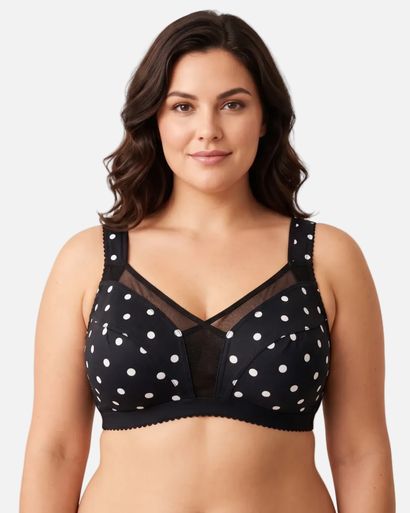 Sabina Black Polka Dot Bra with Mesh Details