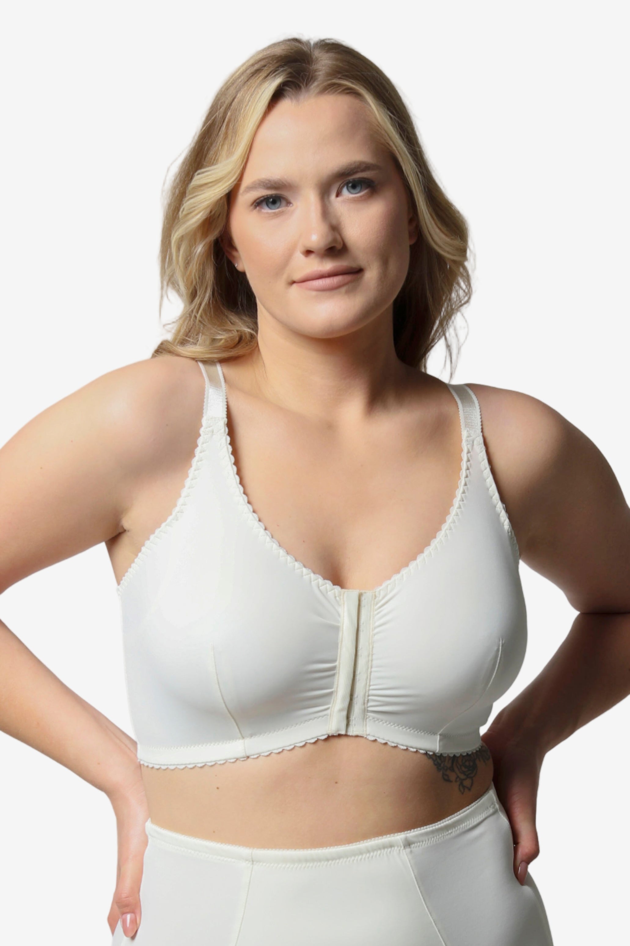 Brigita soft microfiber front-closure mastectomy bra B-E in ivory