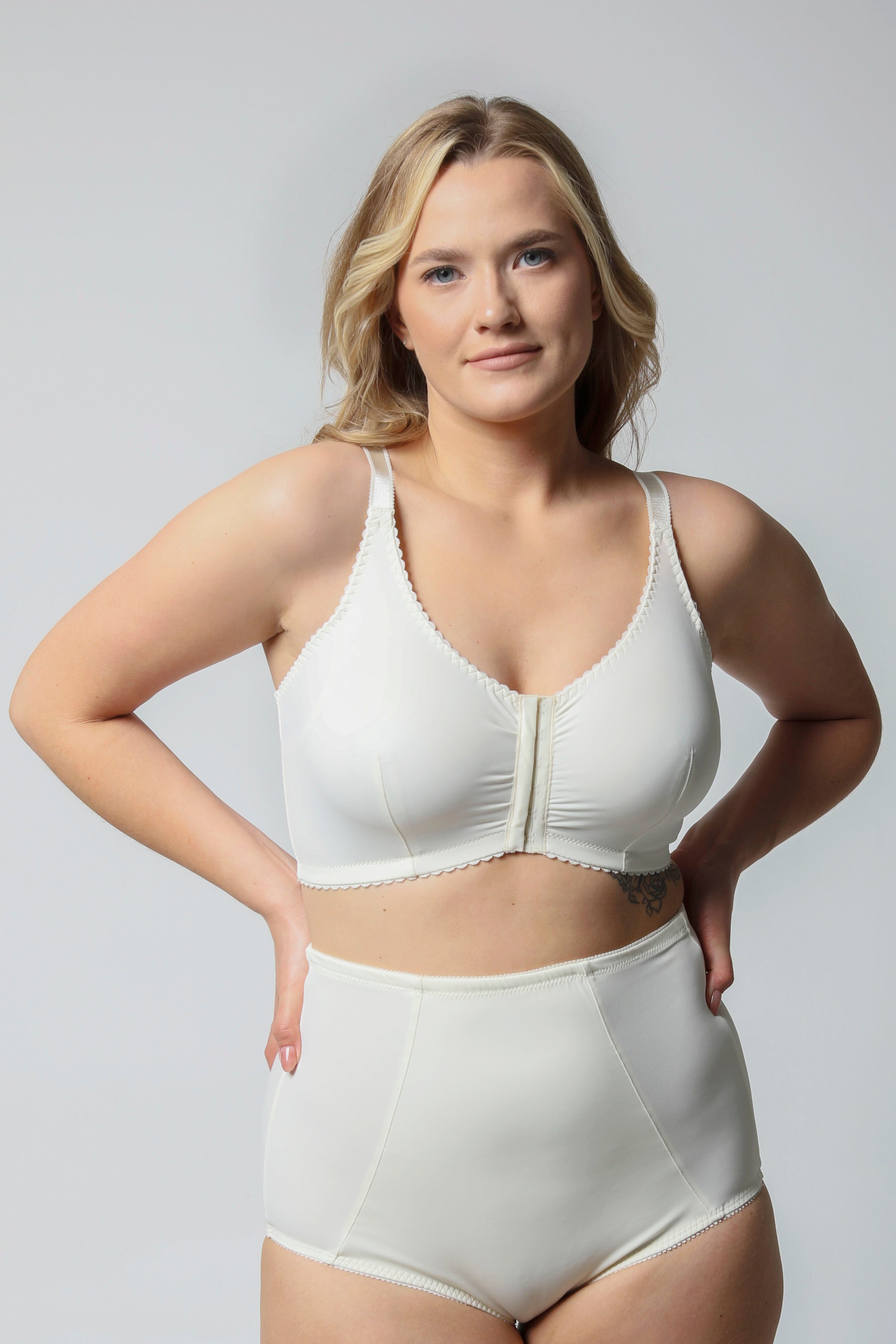 Brigita soft microfiber front-closure mastectomy bra B-E in ivory