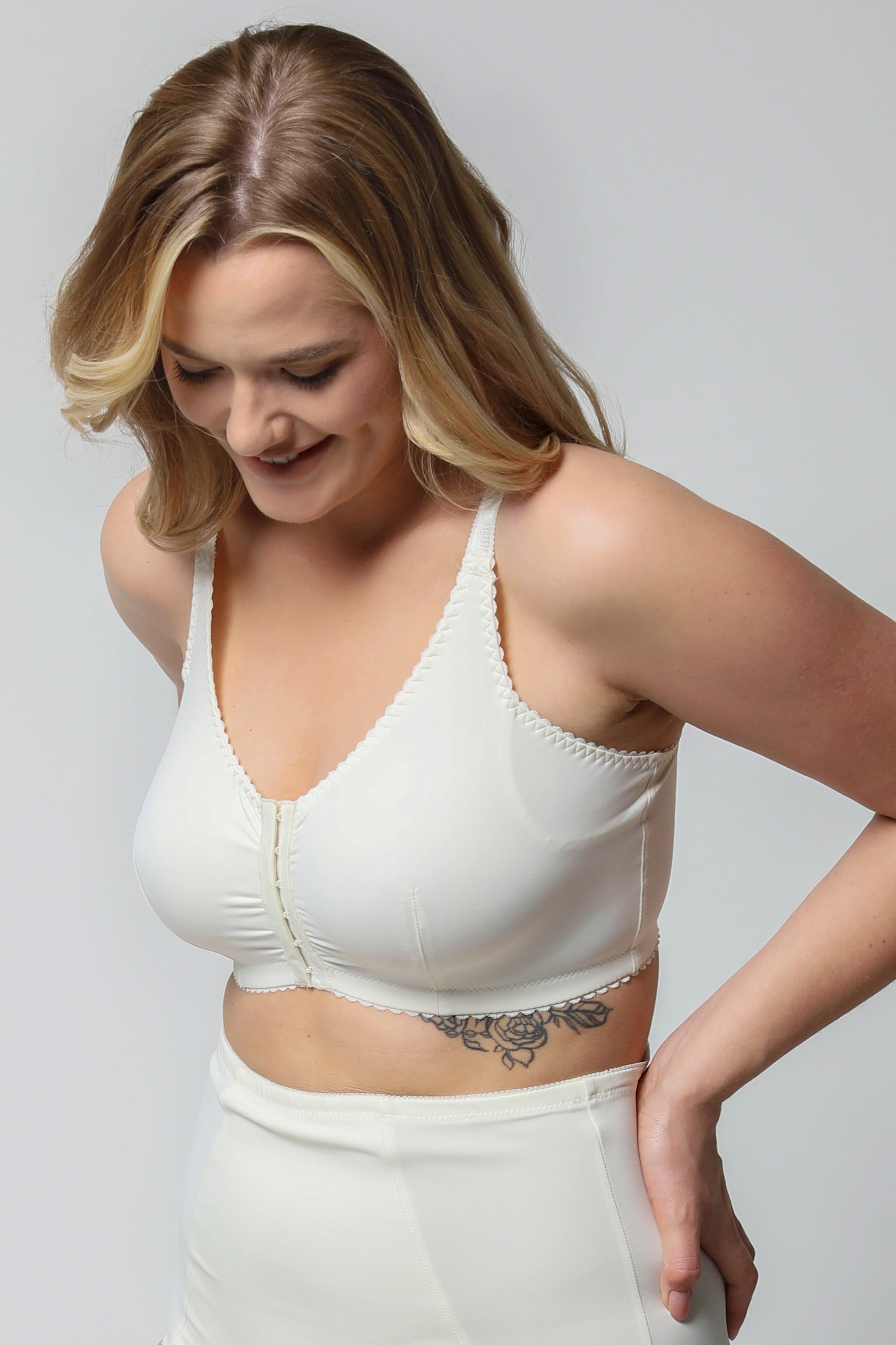 Brigita soft microfiber front-closure mastectomy bra B-E in ivory