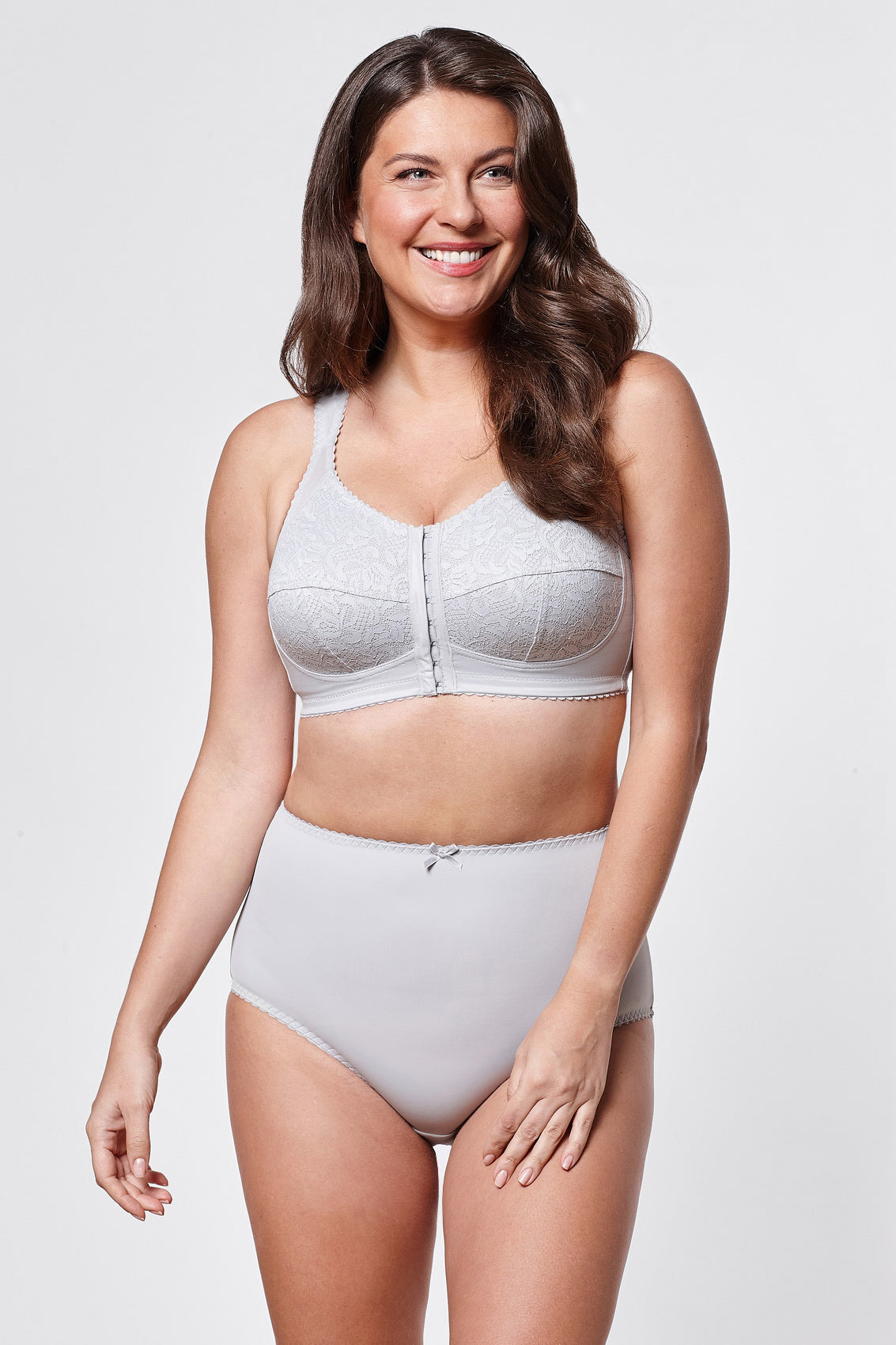 Bona non-wired front-closure bra in grey