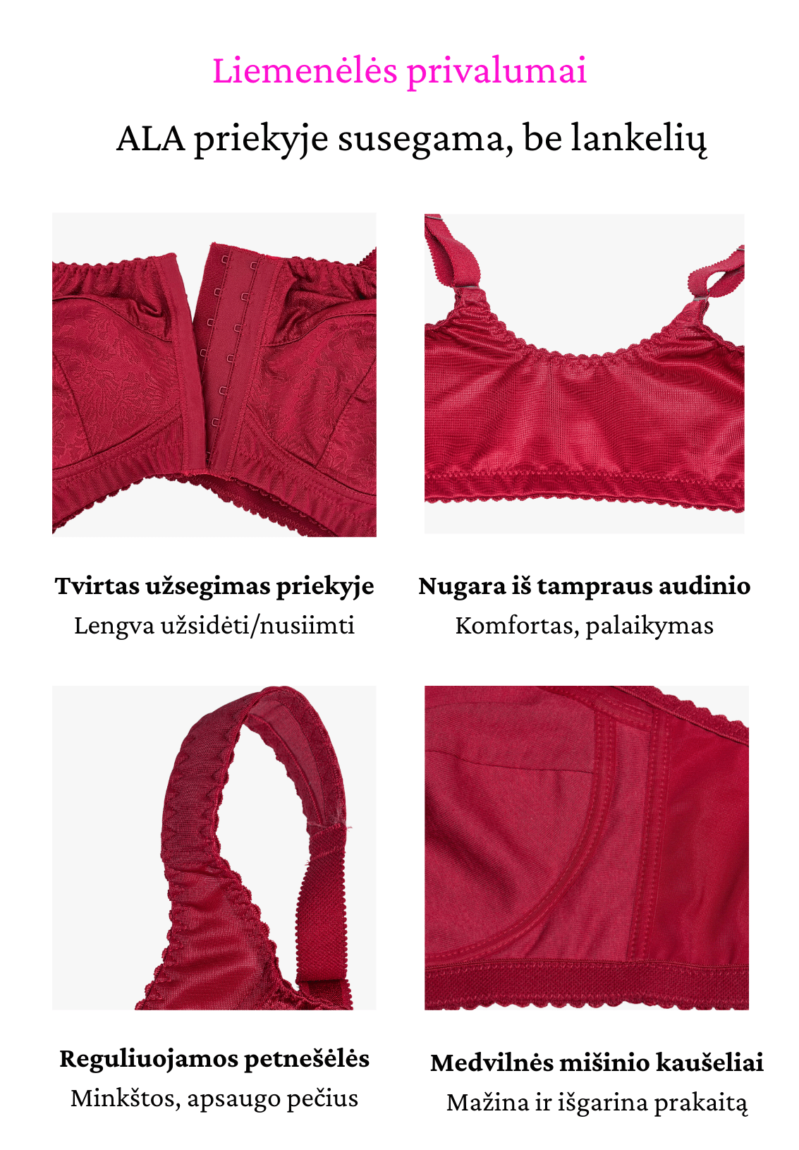 Ala non-wired front-closure bra in burgundy