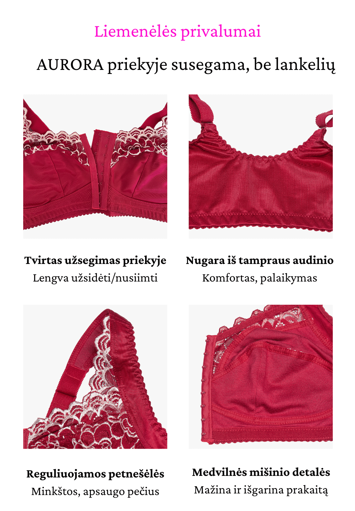 Aurora non-wired front-closure bra in burgundy