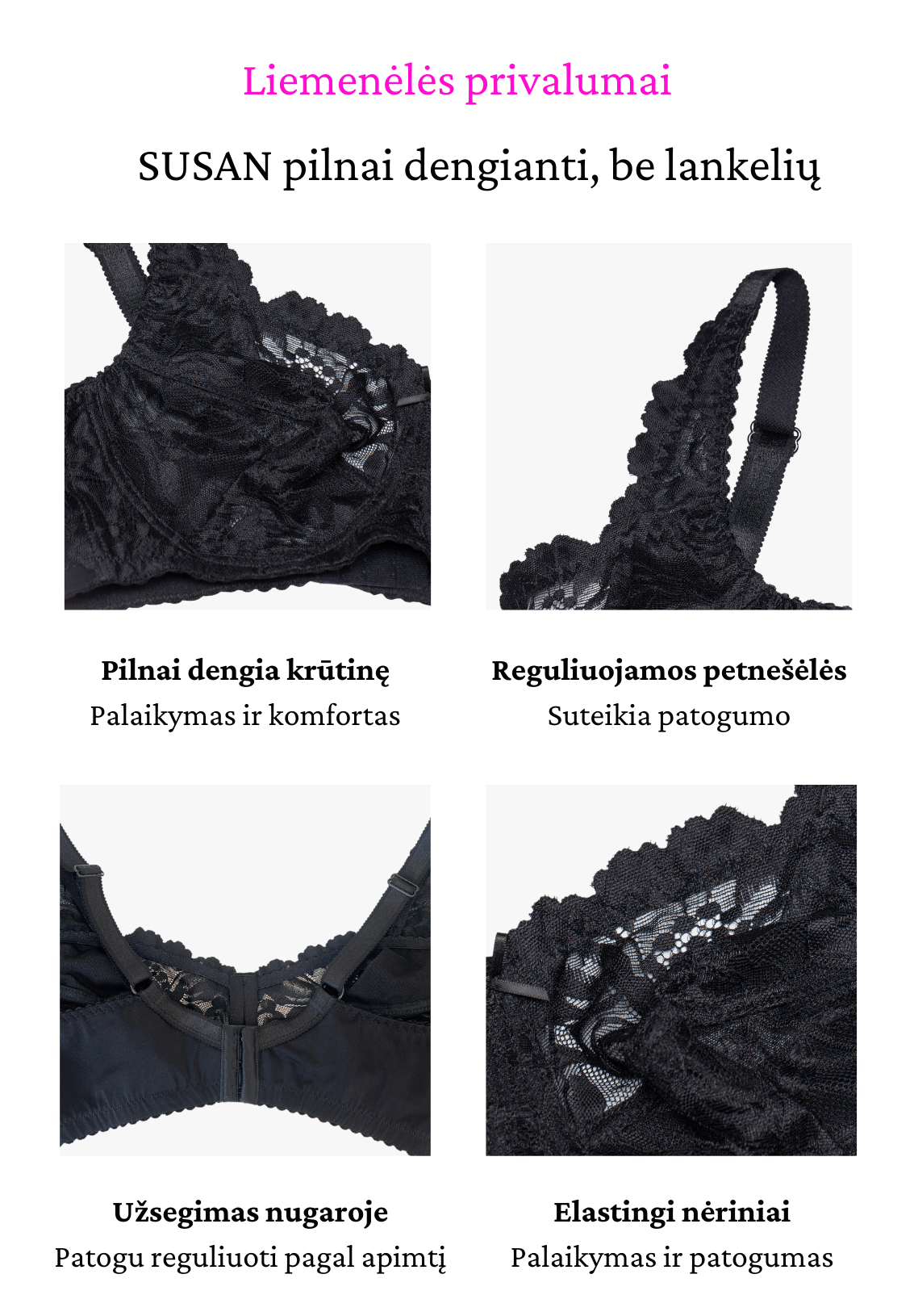 Susan non-wired lace bra in black