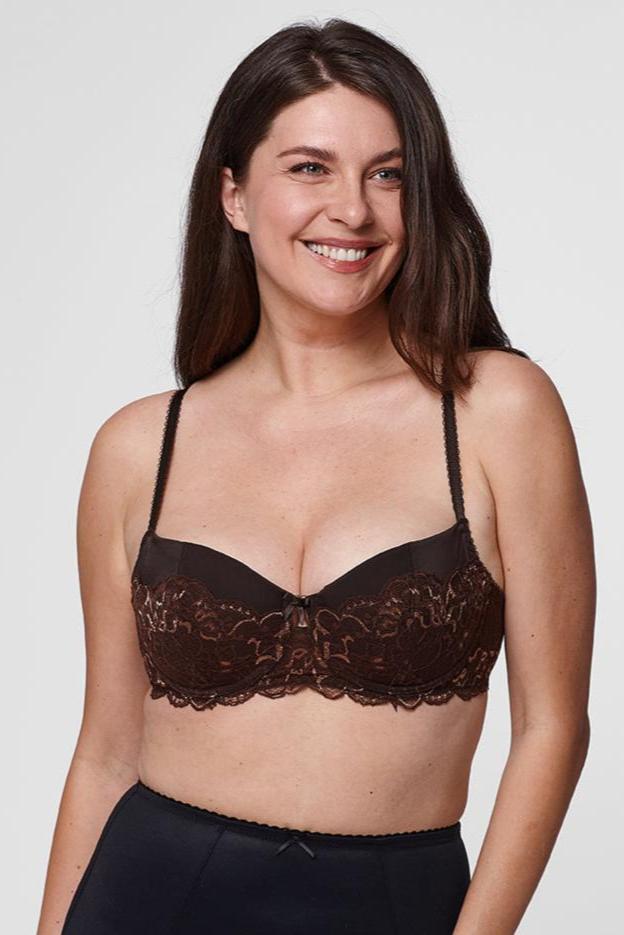 Liv underwired padded bra with lace in brown