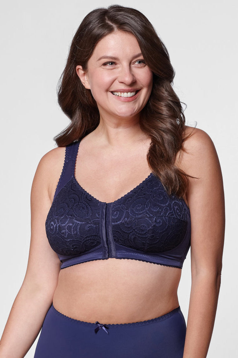 Agnes non-wired front-closure bra in navy