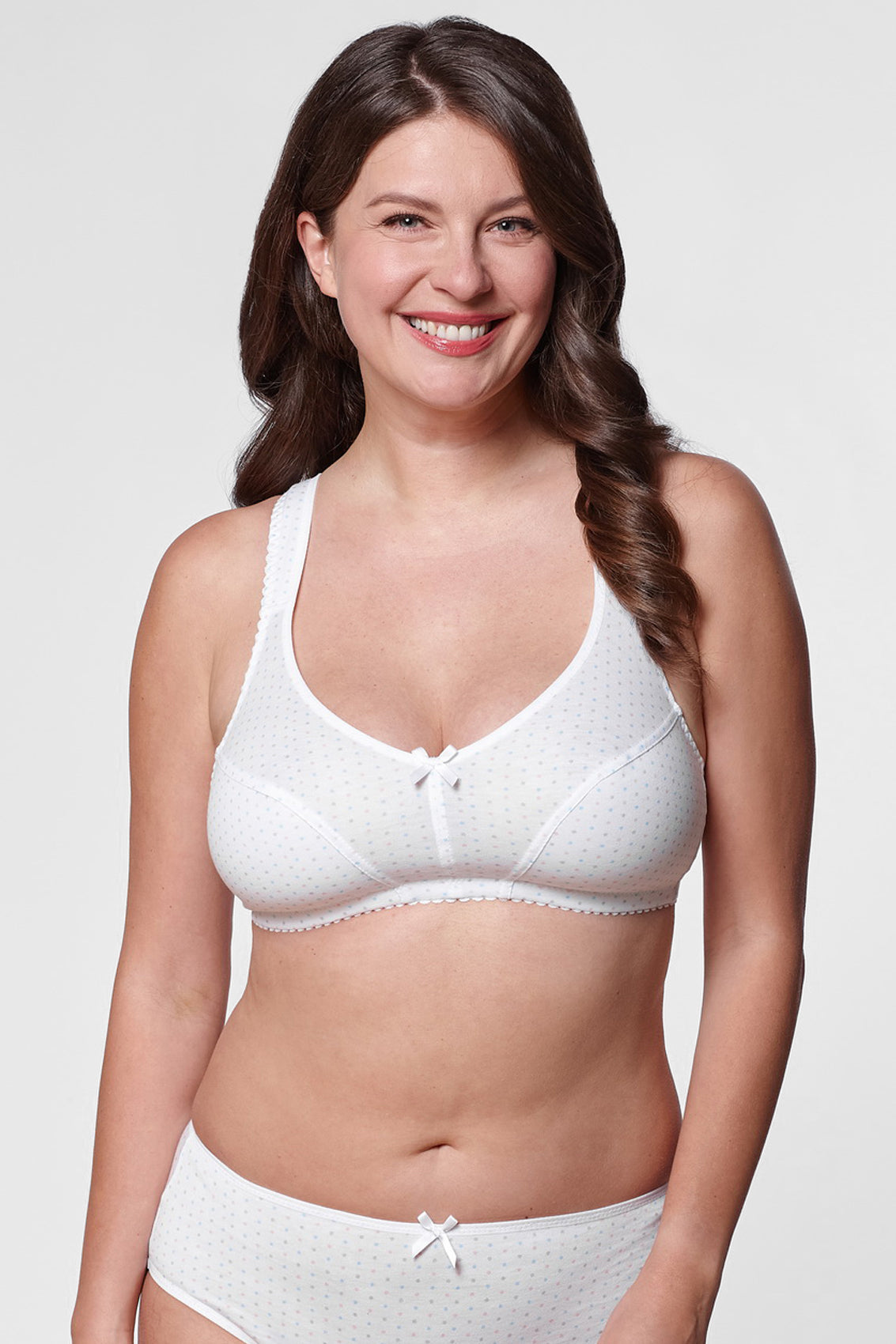 Aiva non-wired cotton bra with polka dot print in white