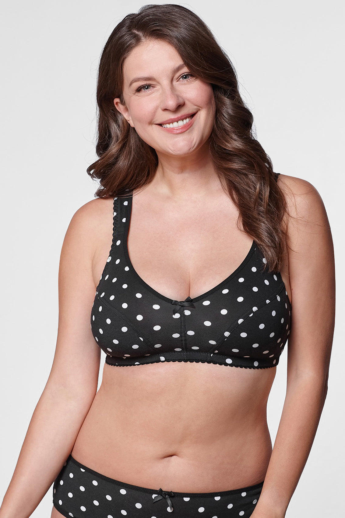 Andra non-wired cotton bra with polka dot print in black