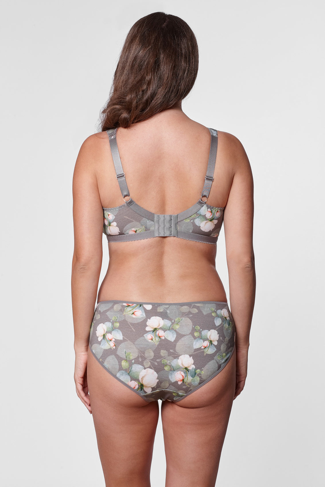 Korina regular waist floral print cotton panties in gray