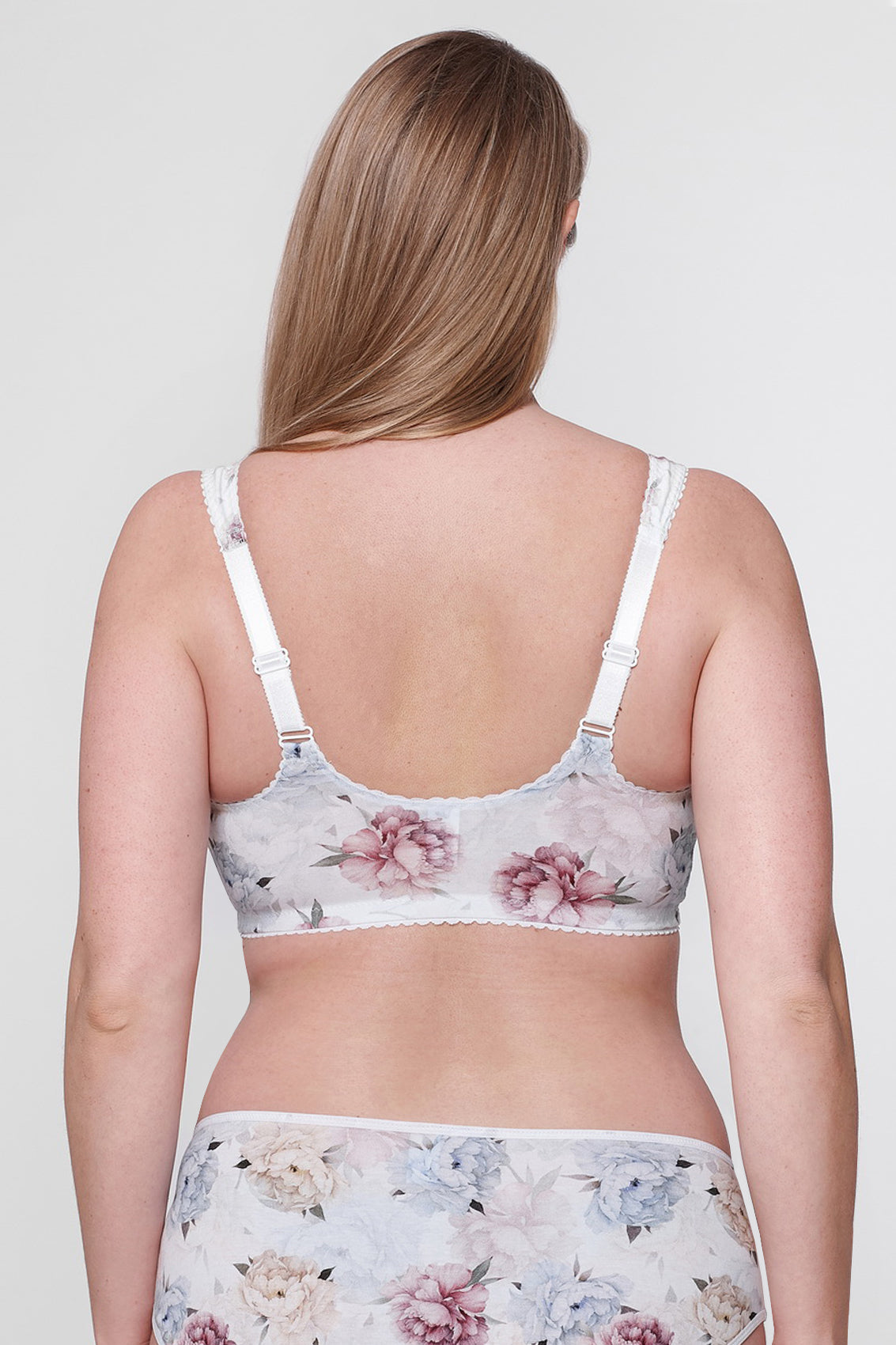 Becka floral print front closure bra in white