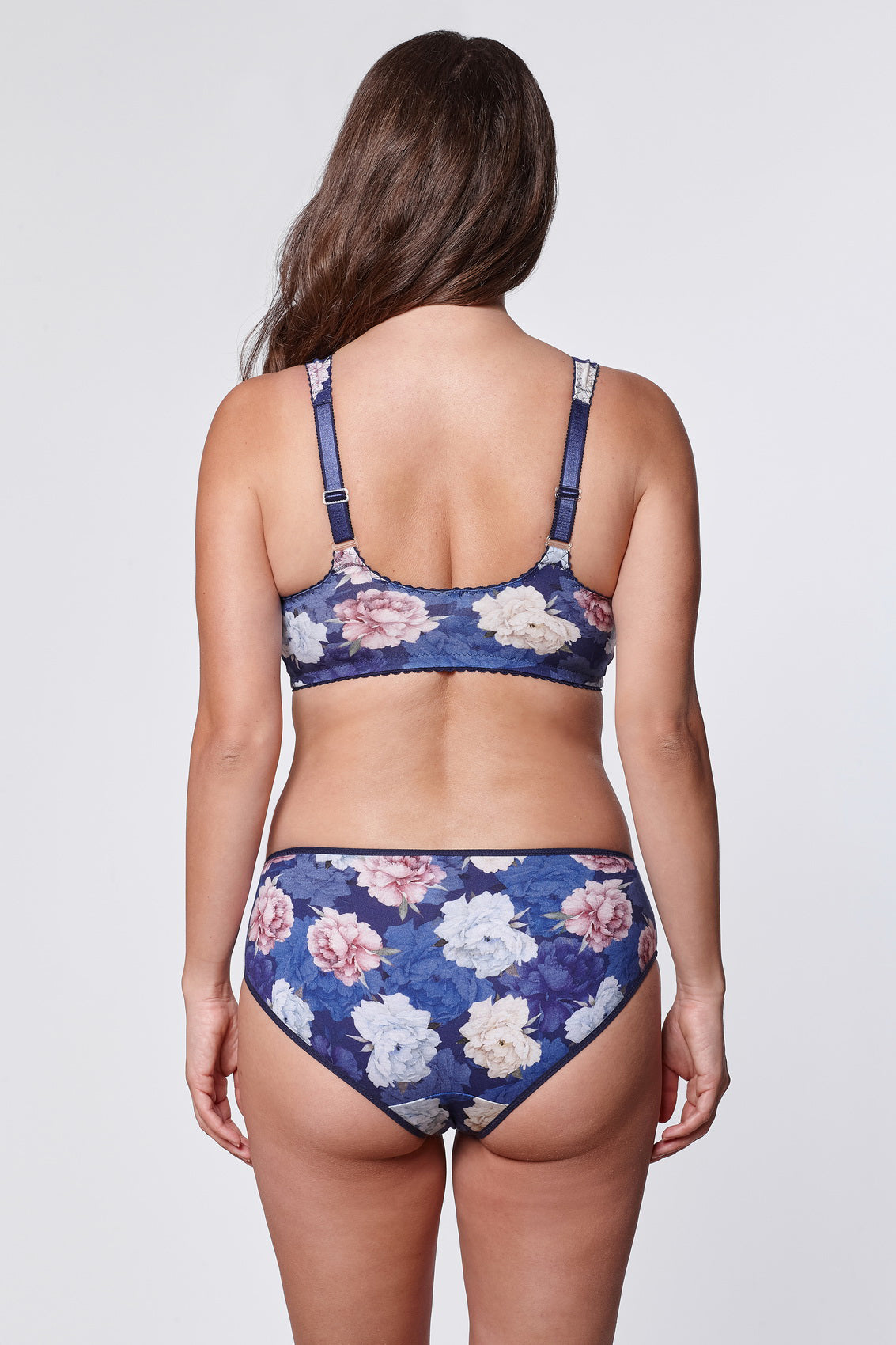 Becka floral print front closure bra in navy