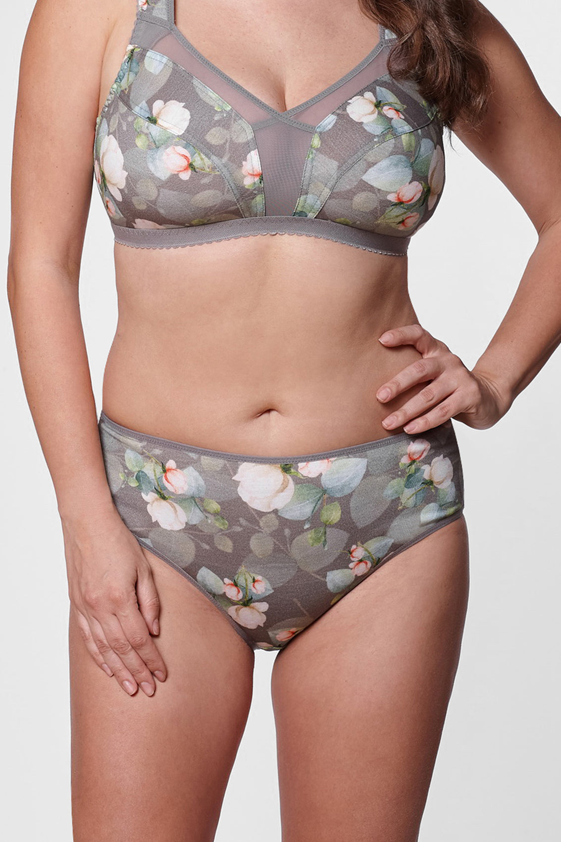 Korina regular waist floral print cotton panties in gray