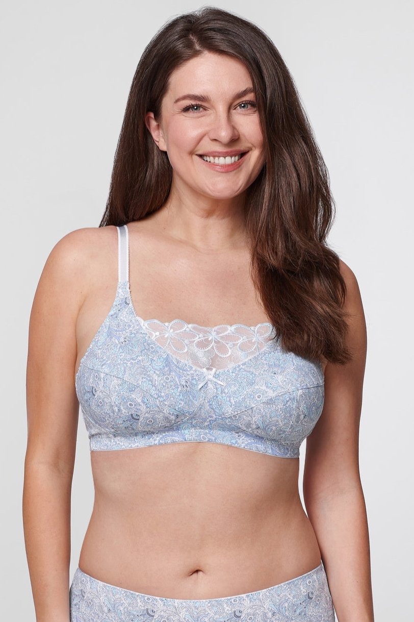 Ornela non-wired cotton mastectomy bra in blue